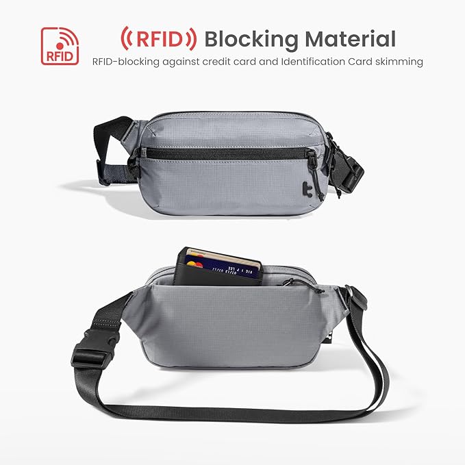 tomtoc 1.5L Sling Bag with RFID Blocking, Crossbody Bag Minimalist Chest Shoulder Pack for Men and Women, Water-resistant Lightweight Casual Waist Fanny Pack for Travel, Daily Use