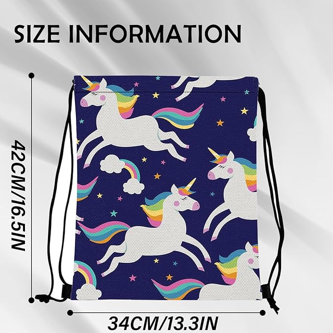 Drawstring Backpack for String Bag Waterproof Cute Sports Beach Swimming Travel (13"×17")-Blue Unicorn