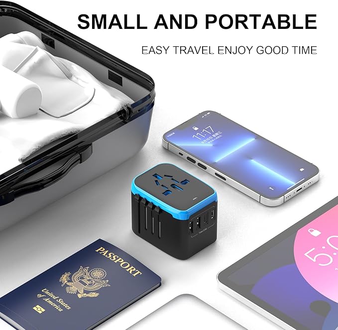 Universal International Power Travel Plug Adapter, 5 in 1 European Travel Plug Adapter W/ 3.5A 2xUSB-A and 2xUSB C Wall Charger and Worldwide AC Outlet for Europe USA UK AUS Asia
