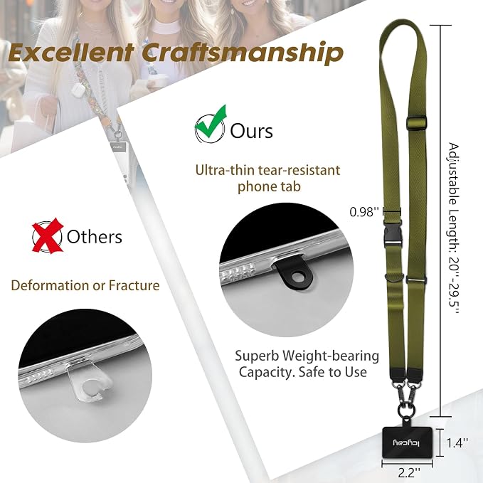 Icycay Phone Lanyard Crossbody, Green Cell Phone Strap for Around The Neck Adjustable, Minimalist Teacher Anti Theft Cute Lanyard for ID Holder Keys Accessories Travel Essential