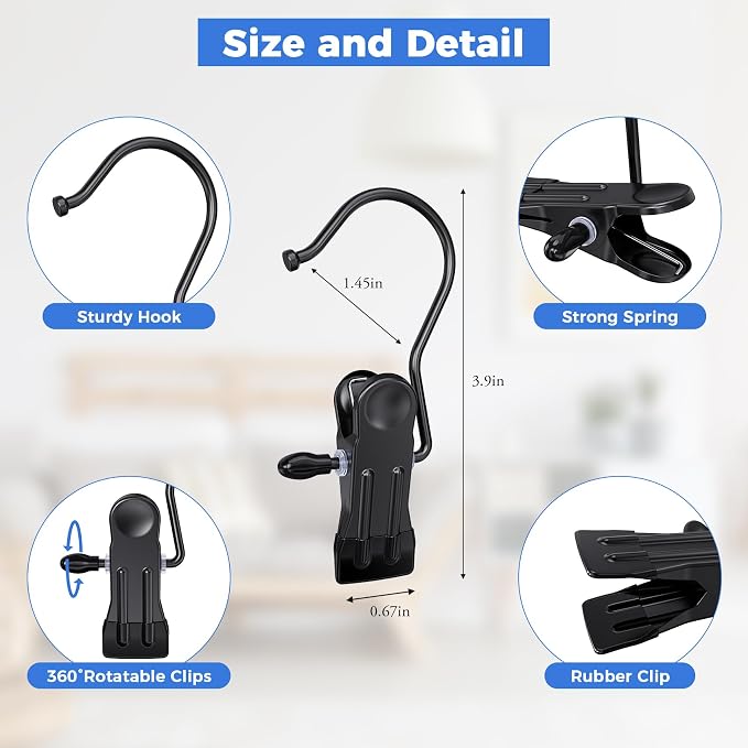30 Pcs Boot Hangers Clips for Closet, Heavy Duty Legging Organizer for Closet Hanging Pants Hangers with Clips Clothes Pins Hanger Clips Laundry Hooks Bra Towel Socks Hats Tall Boots Home Travel Black