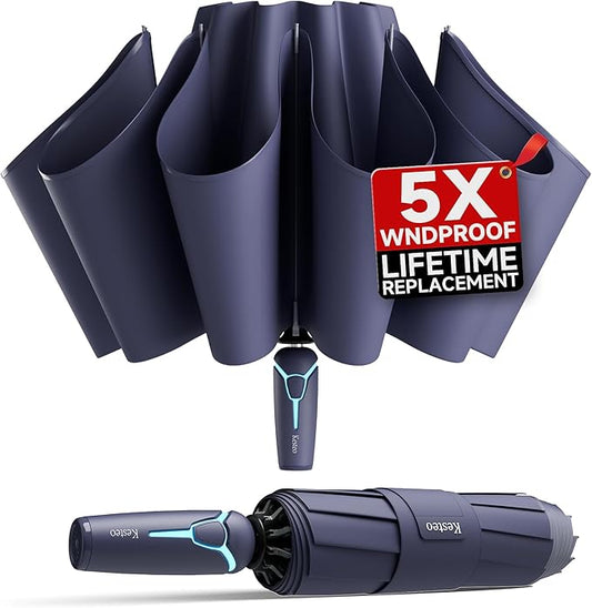 Windproof Travel Umbrella for Rain, Withstand 85MPH Winds, 52 Inch Automatic Reverse Fold Umbrellas Easy Auto Open Close, Portable Compact Umbrella Includes Cover Bag, Perfect for Travel, Car, Commute, Women Men, Backpack