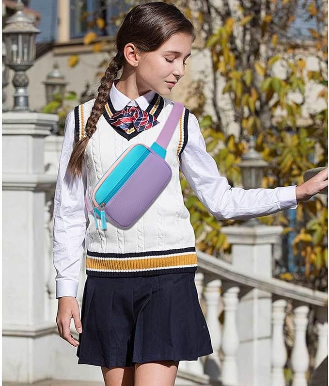 Fanny Pack Birthday Graduation Gifts for 7 8 9 10 11 12 13 Year Old Teen Girls Her Kids, Preppy Cute Trendy Stuff Colorblock Crossbody Bag Adjustable Belt Bags for Travel Essentials