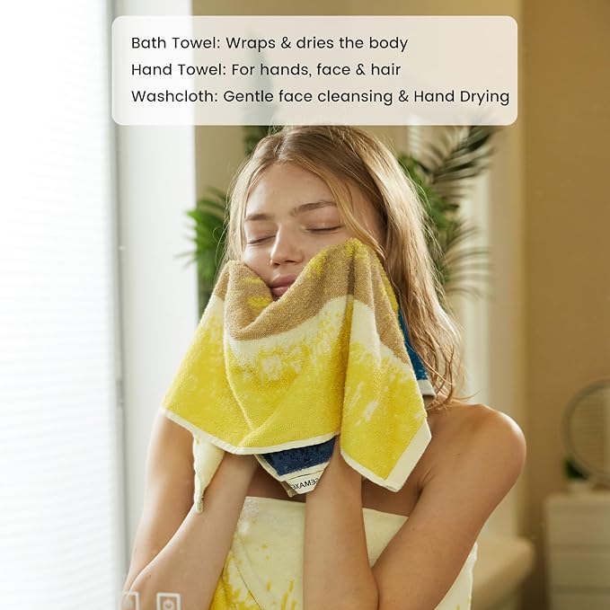 SEMAXE Bath Towel Set, 8 Piece Towel Set for Bathroom, Quick Dry Cotton Towels with Hanging Loops, Easy Care, Coastal Ombre