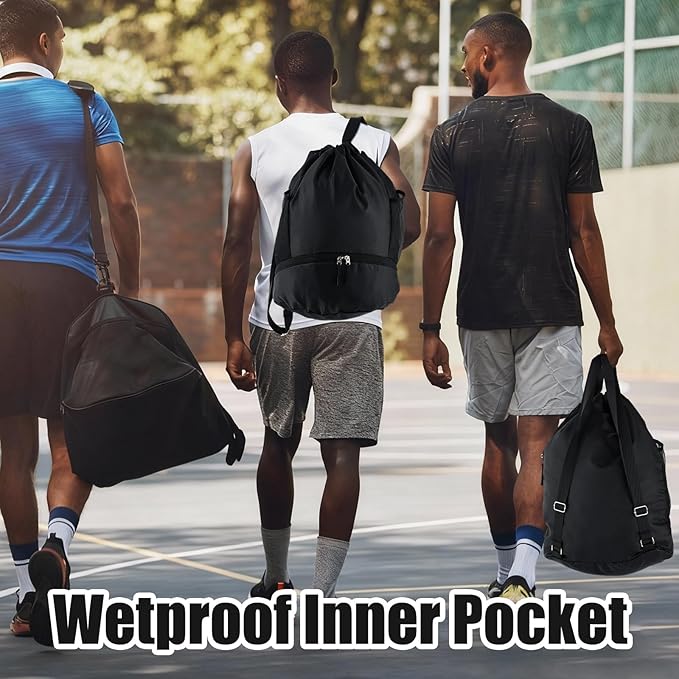 6 Pack Gym Drawstring Backpack Bags Bulk with Shoe Compartment for Sports Wet Proof Pocket for Men Women Large(Black)