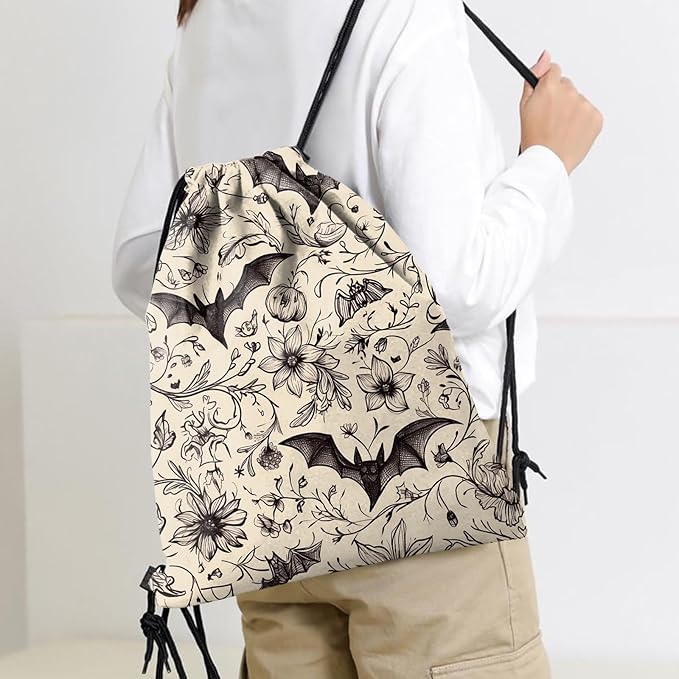 Drawstring Backpack Draw String Sports Bags for Gym Travel Beach Waterproof Cute Sackpack Men Women Aesthetic (13"×17")-Bat