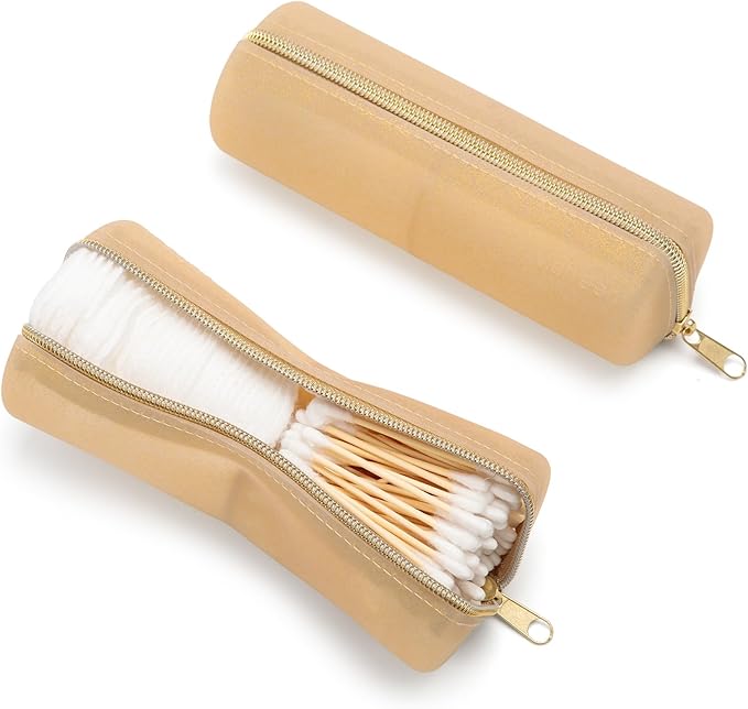 Cotton Round Swab Travel Case, 2 in 1 Portable Hair Accessories Organizer, Hair Tie Organizer, Hair Tie Holder, Bobby Pin Holder, Travel Qtips Case, Purse Organization, Floss Holder (Champagne)