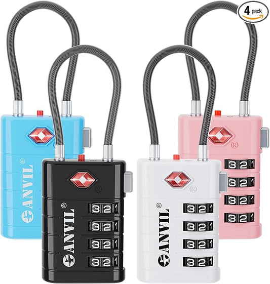 ANVIL TSA Approved Luggage Locks with Search Alert Indicator, 4-Digit Combination Suitcase Lock, Advanced TSA008 Core Heavy Duty Anti-Theft Travel Lock for Double Zippers, Backpacks