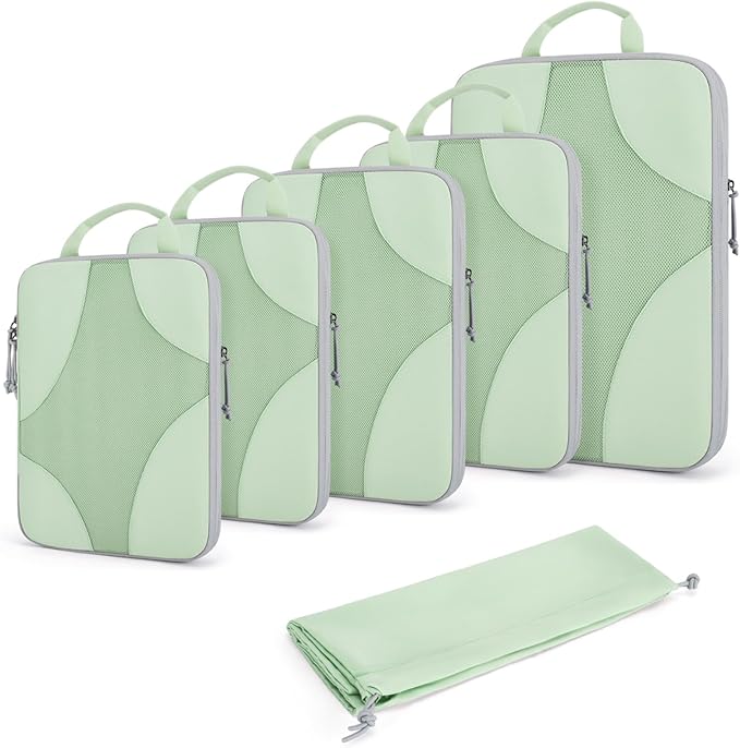 BAGSMART Compression Packing Cubes for Travel, 6 Set/14 Set Compressible Luggage Organizer for Cruise Ship, Lightweight Travel Essentials (1L+2M+2S+Shoe bag+Drawstring bag+Toiletry bag+6Plastic bags)