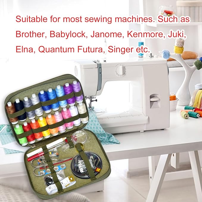 Sewing Kit with Case Portable Sewing Supplies for Home Traveler, Adults, Beginner, Emergency, Contains 18 Sewing Thread, Scissors, Needles, Measure etc,Army Green