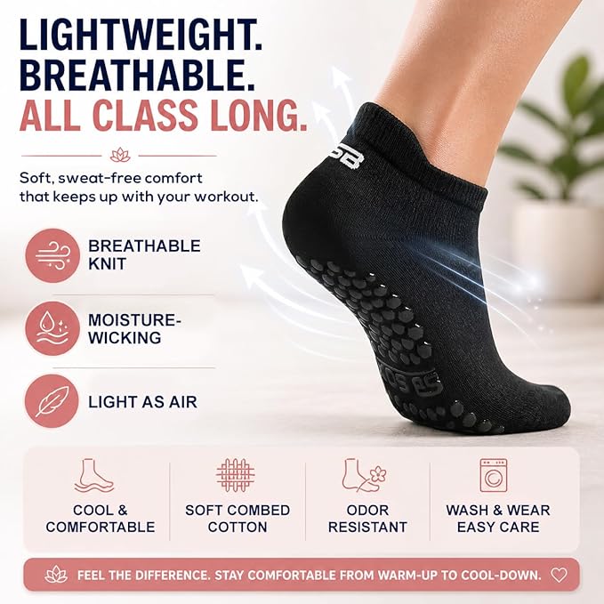SB SOX Pilates Socks for Women (2 Pairs) - Non Slip Grip Socks for Yoga, Barre, Hospital - With Lite Compression
