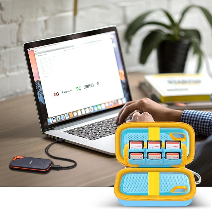 COMECASE Dual SSD Case for SanDisk Extreme Portable SSD & Extreme Pro, Hard Drive Storage Bag Fits 1TB 2TB 4TB 8TB External Solid State Drive, with 12 SD Card Slots, for Travel - Sky Blue (Box Only)