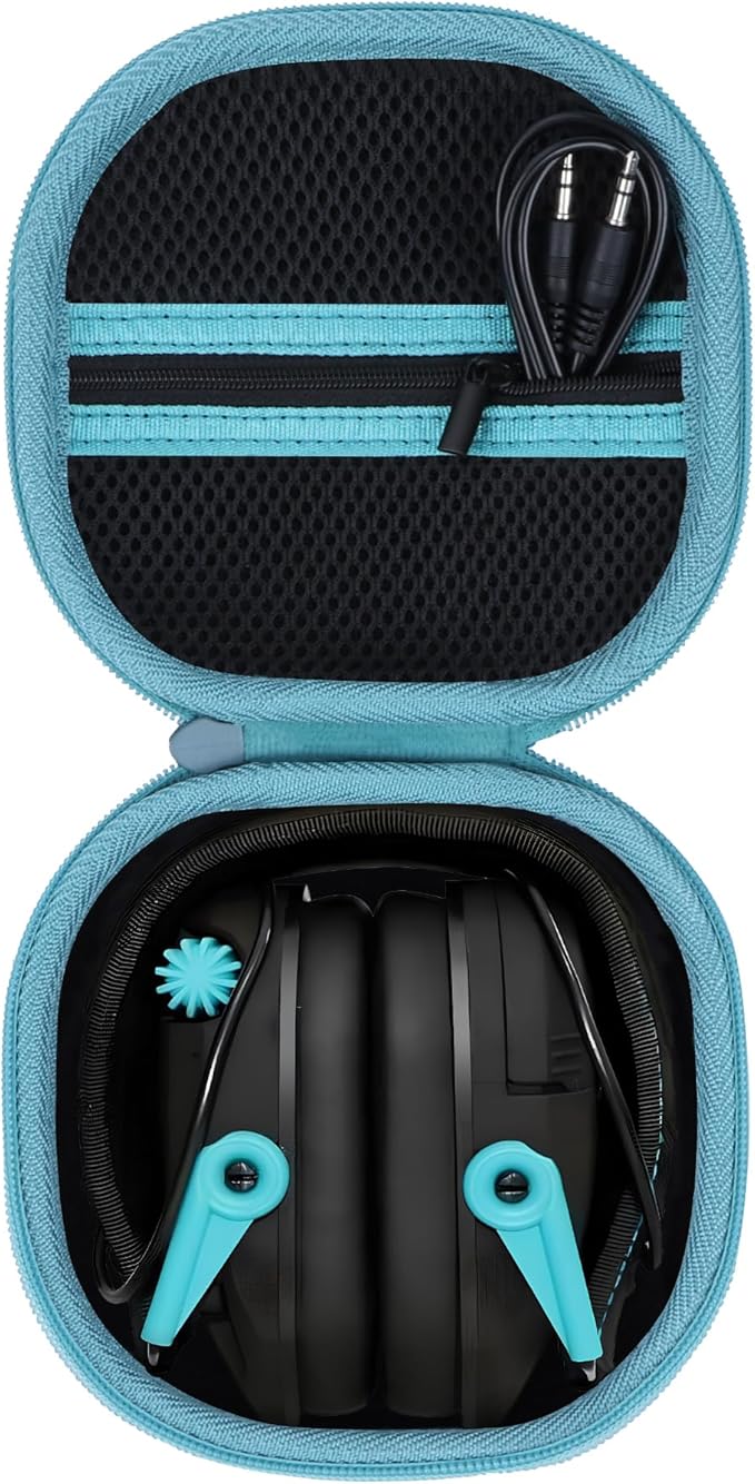 Lebakort Storage Case Compatible with Walkers Razor Slim/PROHEAR 066 030 Electronic Shooting Earmuff Hearing Protection Muff (Black + Teal Case)
