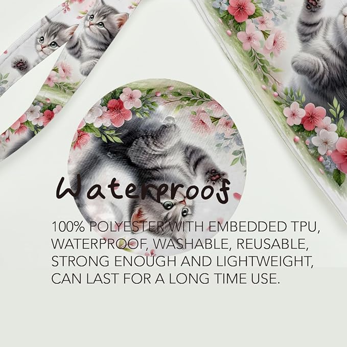 Fokongna Cute Print Wet Bag, Small Portable Waterproof Multi-Functional Organizer for Women, Pink Cherry Blossom Cat, Ideal for Daily, Beach & Travel