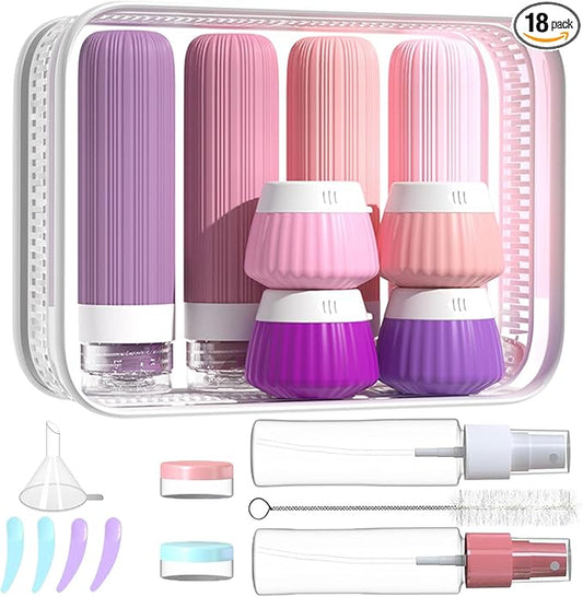 18Pack Travel Bottles for Toiletries TSA Approved Silicone Travel Containers for Toiletries, Leak Proof Refillable Liqus Shampoo And Conditioner travel Essentials toiletry Bottles (BPA Free)