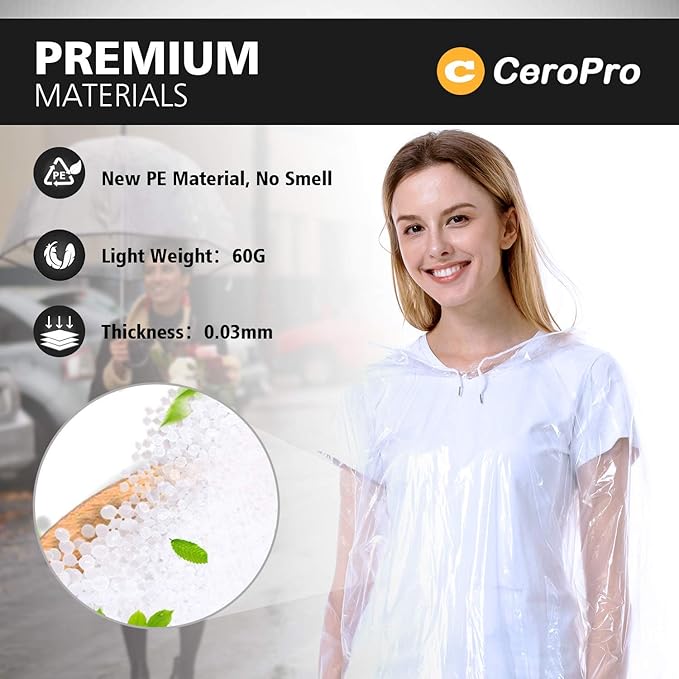 Disposable Rain Ponchos Family Pack Emergency Waterproof Clear Ponchos with Hood Disposable Raincoat 10 Pack (5 Adult 5 Kids)