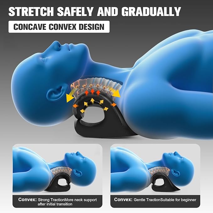 ACIXX Neck Stretcher and Cervical Traction Device, Relaxer for TMJ Pain and Shoulder Pain Relief, Cervical Traction Device Pillow, Spine and Neck Corrector(Black)
