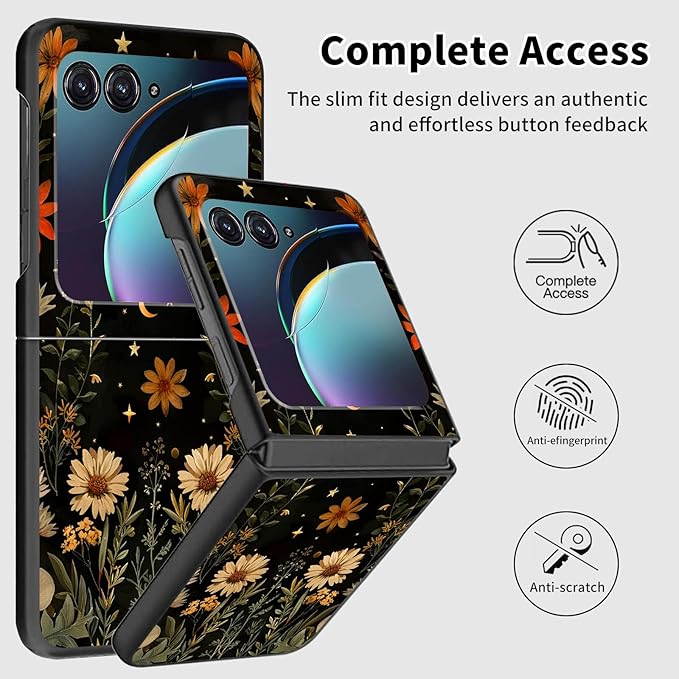 for Motorola Razr 2025 Case,for Moto Razr 60 Phone Case Cute Slim Hard PC Ultra-Thin Anti-Scratches Shockproof Protective Phone Cover,Plant Floral Moon