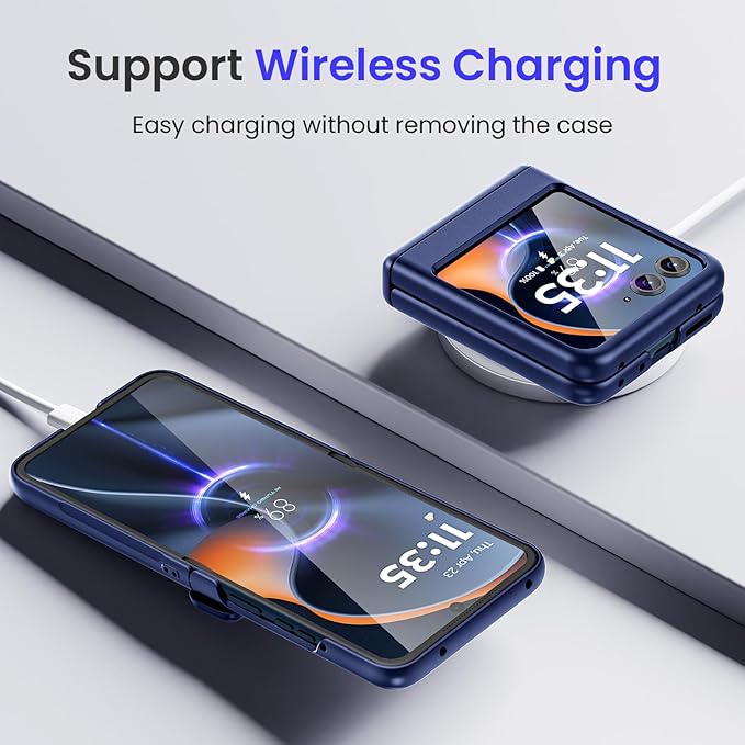 VEGO for Motorola Razr 2026/2025/2024 Case with Built-in Screen Protector[Anti-Scratch] Hinge Protection Full Body Shockproof Wireless Charging Phone Case for Moto Razr 2026/2025/2024-Blue