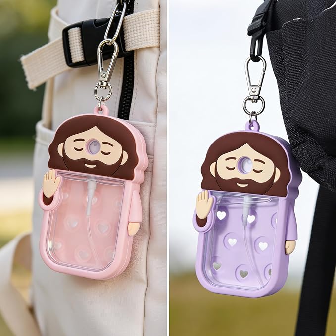 Cornholepy Cute Jesus Hand Sanitizer Keychain 30ml Silicone Spray Bottle Case for Purse Backpack School Office