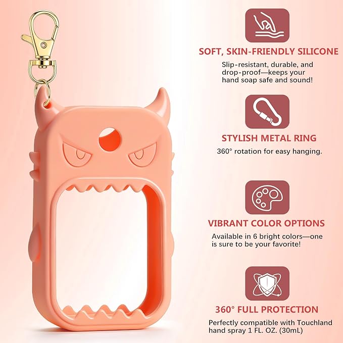 JAMIEWIN Spray Hand Sanitizer Silicone Case Compatible with Touchland Hand Sanitizer 1 FL OZ Holder Accessory with Keychain