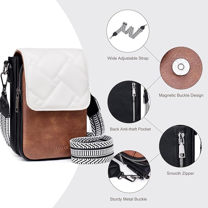 POIUGOYA Crossbody Bags for Women,Small Crossbody Purse with Triple Compartments,Cell Phone Wallet with Card Slots for Travel | Small