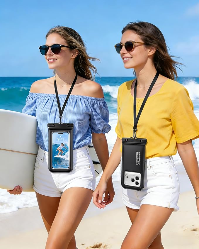 Floating Waterproof Phone Pouch 2 Pack, IP68 Waterproof Phone Case with Lanyard for Phones up to 7 Inches, for iPhone 17 16 Pro Max, Cellphone Dry Bag for Beach Pool Kayak Cruise Travel Essentials
