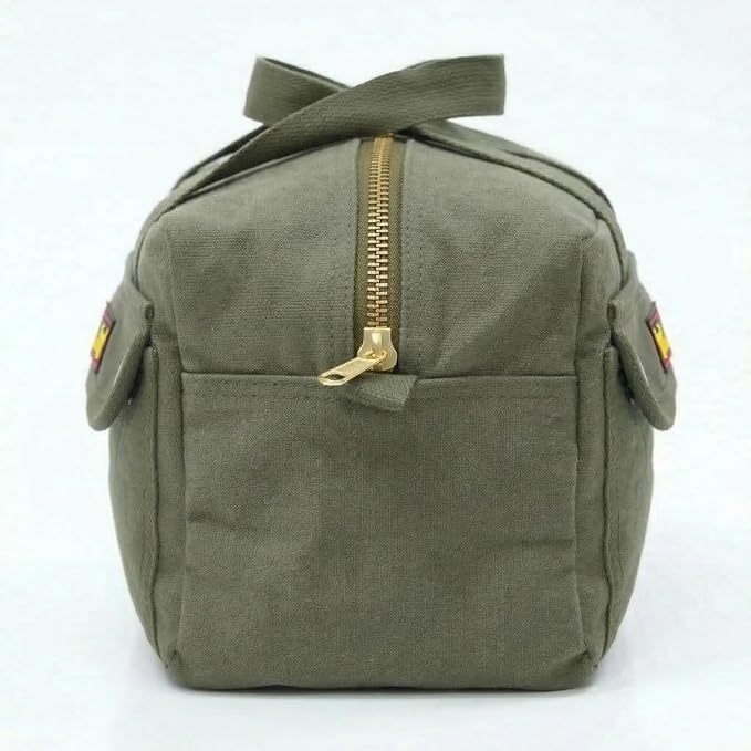 Waxed Canvas All Purpose Military Style Duffle Bag, Water-Resistant, Adjustable Strap, Fully Lined, Double Zipper Closure, heavy Duty, Olive Green