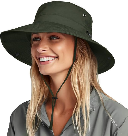 FURTALK Sun Hats for Women Ponytail UPF 80+ Beach Summer Hat Wide Brim Packable Cowboy Hat