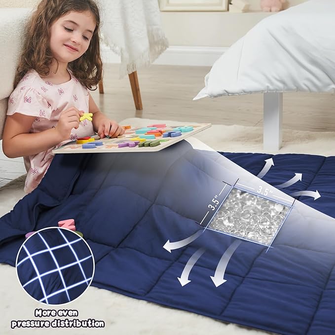 Weighted Blanket Kids 3lbs, 36"x48", Cooling Heavy Throw Blanket for 20-40lbs, Microfiber Soft Thick Big Blankets Weighted Comforter Breathable Gift, Navy