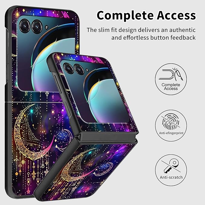 for Motorola Moto Razr Plus 2024 Case,for Moto Razr 50 Ultra Case Cute Slim Hard PC Thin Anti-Scratches Shockproof Protective Phone Cover for Motorola 50 Ultra,Purple Glitter Moon