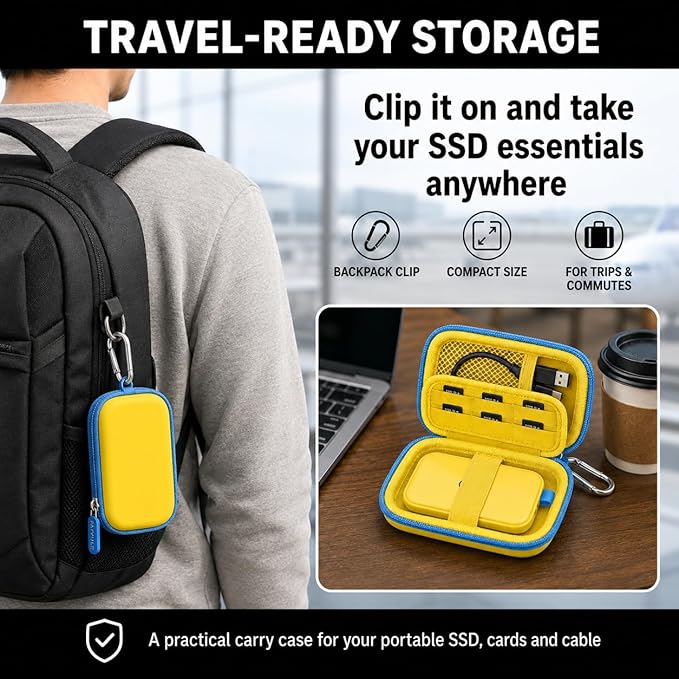 PAIYULE SSD Case for SanDisk Extreme Portable SSD Old & New Model and Extreme PRO,Hard Shell Protective Storage Bag, Fits 1TB 2TB 4TB 8TB External Solid State Drive for Travel (Yellow)