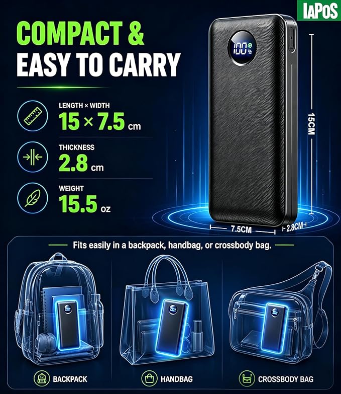 Portable Charger Power Bank - 60,000mAh Battery Pack, 22.5W Fast Charging Phone Charger Attached USB-C/iOS/Micro-USB Cable, Powerbank for iPhone 17 16 15 14 13 Samsung, for Travel Camping Essentials