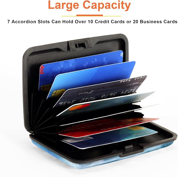 Mayski Credit Card Holder, RFID Blocking, Aluminum Alloy Hard Case, Small Mini Business Metal Wallet for Women Men, Ocean