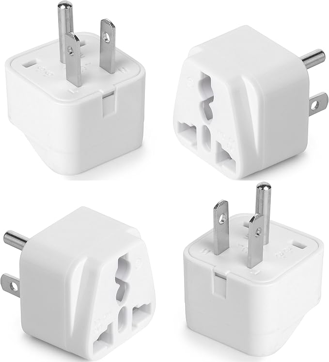 Bates- Universal Travel Plug Adapter, 4 Pack, Converts EU/UK/AU/Asia Plugs to USA Outlet, Europe to US Plug Adapter, UK to US Outlet, Compact Design for Home, Office