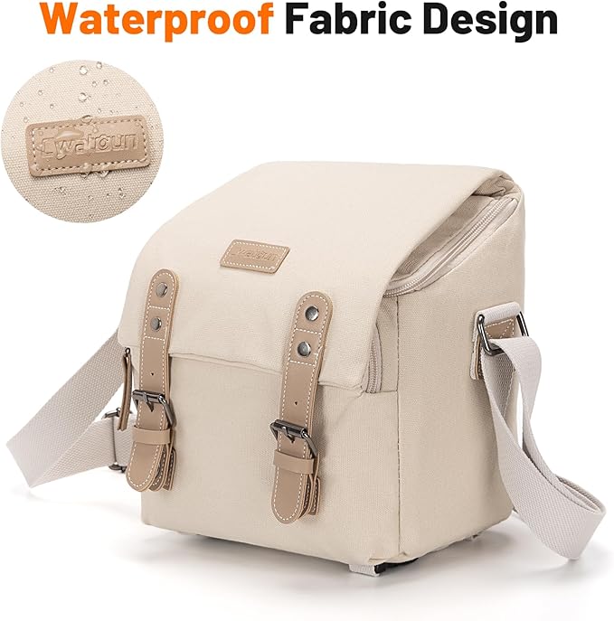 Cwatcun Camera Sling Bag for Women， Small Crossbody Bag Canvas Purse Compatible for Canon, Nikon, Sony Mirrorless Cameras & Lenses Cute Retro Beige