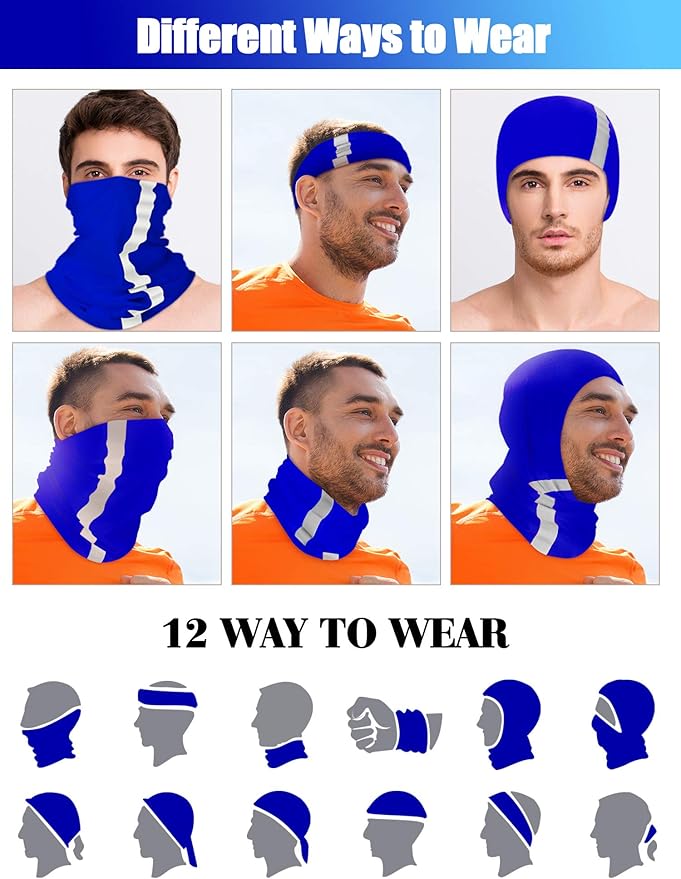 SATINIOR 8 Pcs Neck Gaiter Face Mask, Reflective Summer UV Protection Cooling Scarf Neon Breathable Bandana for Men Women