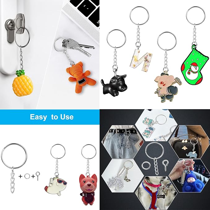 100Sets 1 inch Keychain Rings Silver Split Round Key Ring with Chain and Open Jump Rings for DIY Keychain Making Crafts
