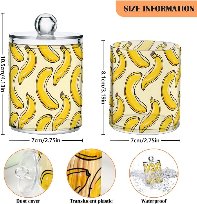 2 Pack Qtip Holder Organizer Dispenser Bananas Yellow Bathroom Storage Canister Cotton Ball Holder Container for Cotton Pads/Swabs/Floss