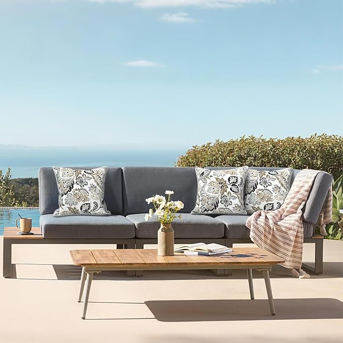 LVTXIII Outdoor Throw Pillows 20x20 Patio Waterproof Square Pillows with Piping Fade Resistant Accent Pillow for Spring Summer Garden Decoration, Set of 2, Dailey Tan