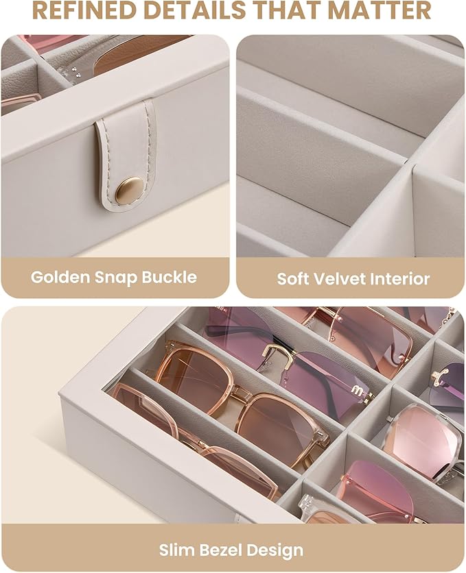 Lolalet 10/20 Slots Sunglasses Organizer Box, Eyeglasses Eyewear Holder Case for Multi Pairs Collection