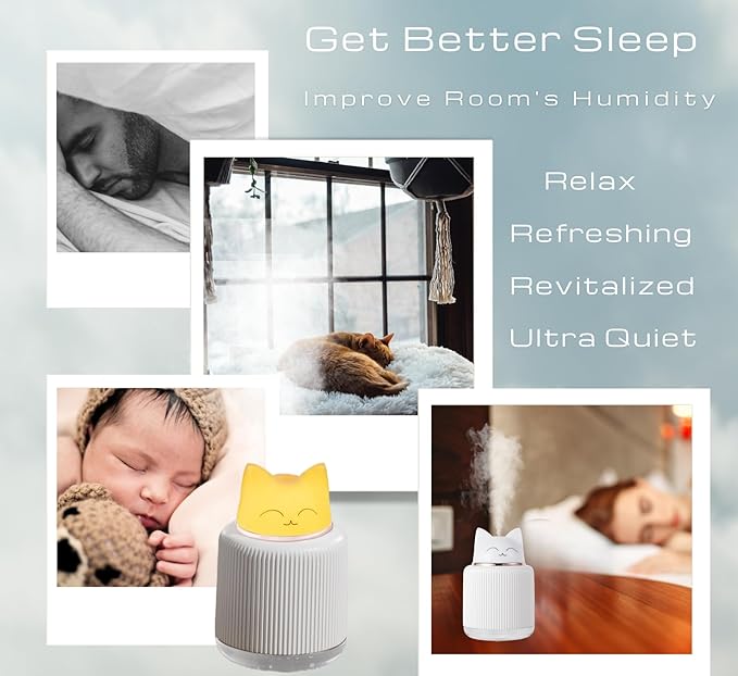 Mini Portable Ultrasonic Cat Humidifier for Bedroom Baby Car Desk. Cute Cool Mist Small Air Humidifier with USB for Home Office Travel Nursery Pet Plant. Silent & Auto Shut-off - ASTROVIS (Pink)