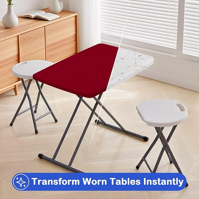 Wolkemer 4 Pack Burgundy Fitted Tablecloth 20x30 Inch Rectangle Elastic Edges Table Cloth, Spandex Stretch Table Cover with Machine Washable Fabric for Wedding Party Picnic Dining Indoor Outdoor