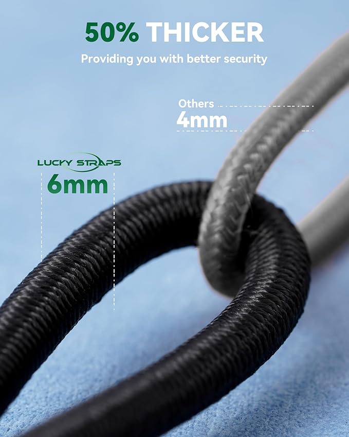 6'' Short Mini Heavy Duty Bungee Cords with 180 lbs Max Break Strength & Rust Resistant Steel Hooks, 8 Pcs Black Small Bungee Straps with Excellent UV Protection & 6mm Diameter, Perfect for Small Item