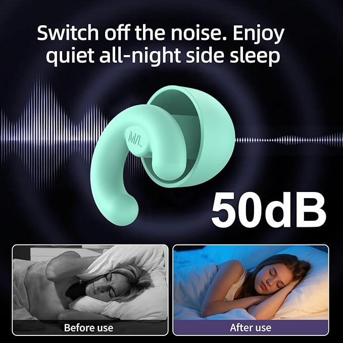 Noise Cancelling Ear Plugs for Sleep, Small Ear Fit - No-Pain for Side Sleepers, 50dB NRR Reusable Silicone One-Piece Design, 4 Sizes for Adults & Kids, Portable Case (Green, 4 Pair)