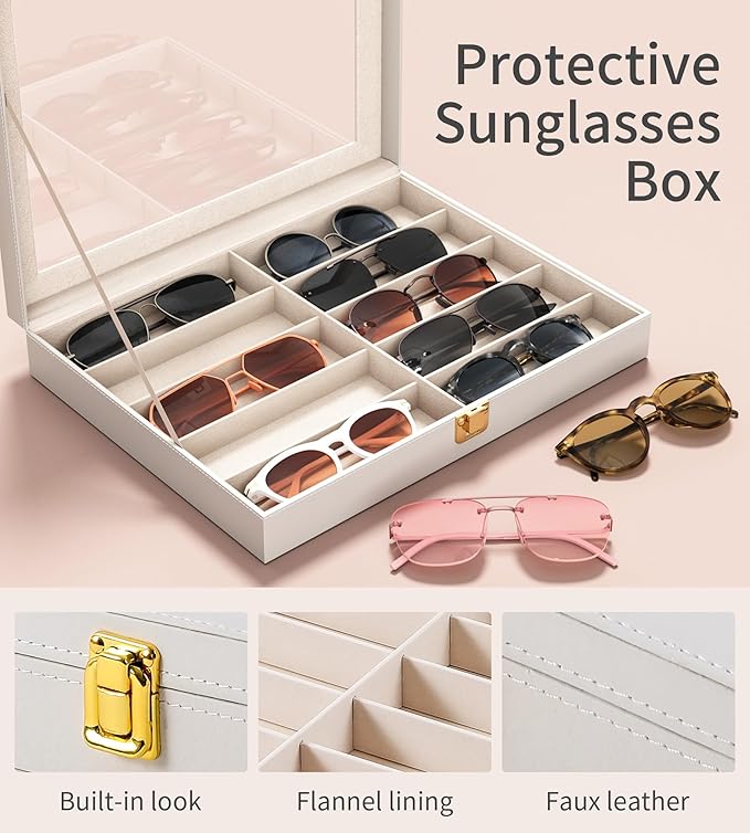 NEWLOOP 10/30 Slots Sunglass Organizer for Multiple Pairs of Eyeglass See-through Display Case Storage Box for Women Men
