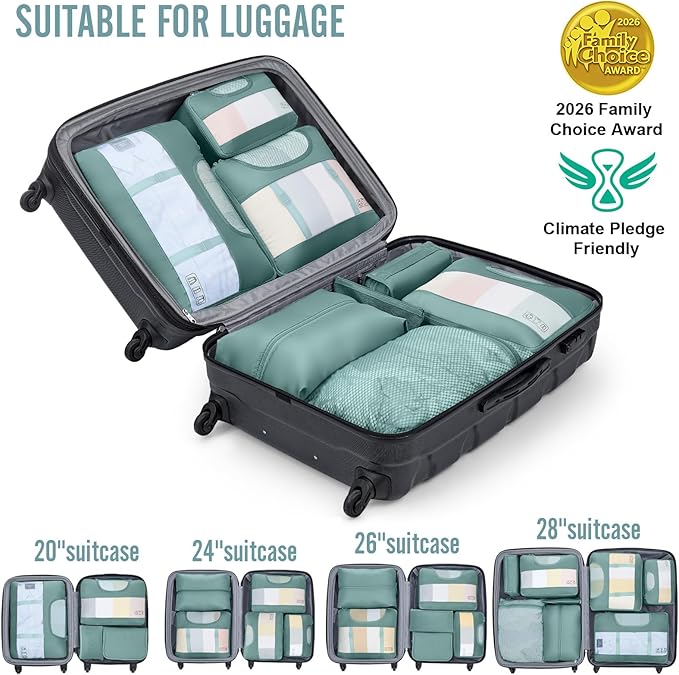 Veken 10 Set Packing Cubes for Travel Essentials,Anti-Wrinkle Buckled Suitcase Organizer for Shoe & Toiletry Bag,Carry On Luggage Bag for Airplane & College Dorm Room Accessories,Women Men Gifts