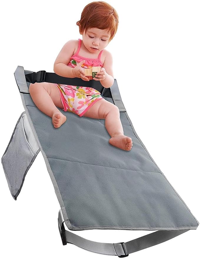 Kids Airplane Foot Pedal, Portable Folding Airplane Footrest, Universal Fit Adjustable Children Airplane Seat Extender (Grey)