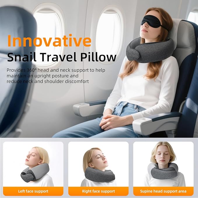 Travel Neck Pillows for Airplanes, Premium 100% Memory Foam Neck Pillow with Alternative Skin-Friendly Silk Cover - Upgrade Liner Enables Easy Pillowcase Cleaning, Travel Pillow Fits Plane, Car, Train
