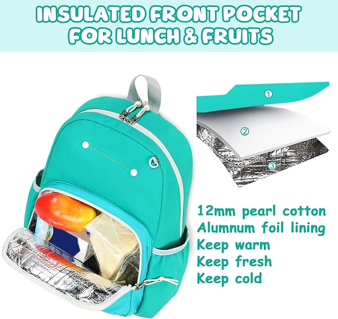 BTOOP Kids Backpack for Boys Girls 3-6, Preschool Kindergarten Backpack with Insulated Lunch Compartment & Chest Strap, Cute Lightweight School Travel Bag Fits A4 Folder